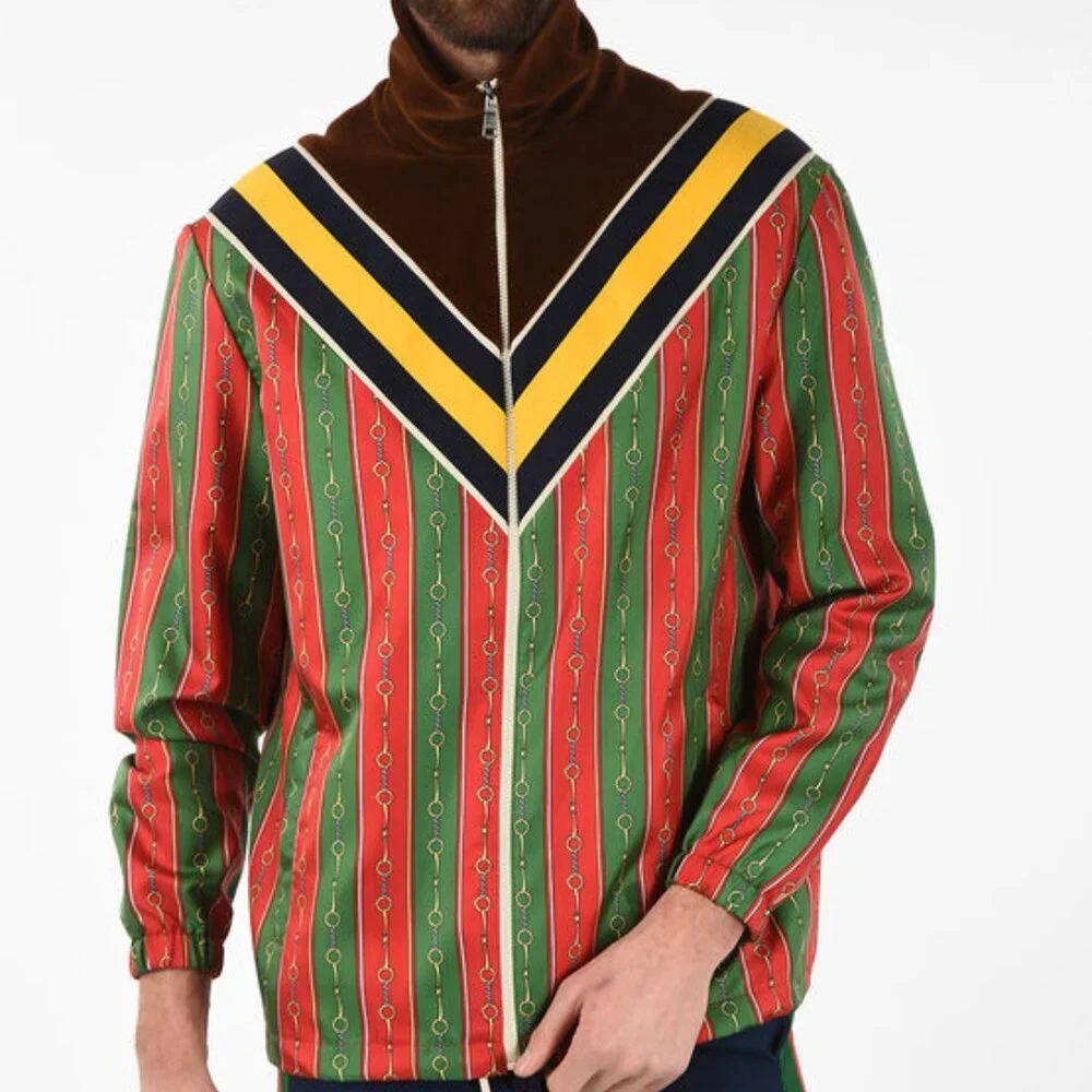 NWT Authentic  Gucci Retro Horsebit Print Silk-Lined Jacket